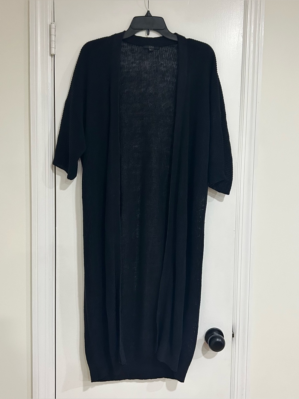 COS Women’s Open Knit Black Open-Front Longline Duster Cardigan Size Small